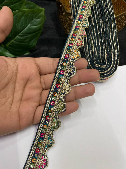 Multicolored Scalloped Sabyasachi Inspired Embroidered Lace – 9 Meters, 1-Inch Designer Trim for Sarees, Lehengas & Dupattas | Kerosine