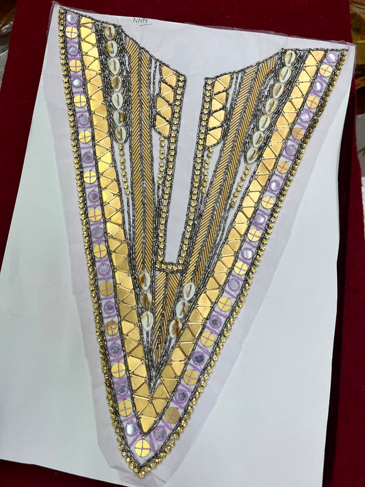 Designer Handcrafted Neck Patch for Dresses, Kurtis & Blouses – Premium Embroidered Neckline Applique | DC0982 | Lavender 1