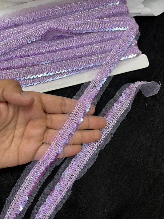 Beautiful Handcrafted Lace Trim for Sarees, Kurtis & Dresses – Decorative Handmade Embroidery Lace Border | Lavender