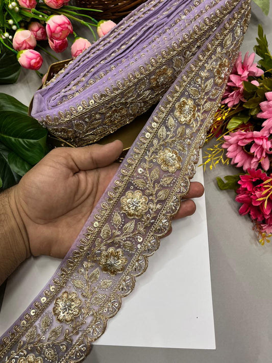 Designer Bridal Saree Lace Border – Premium 3 Inch Handcrafted Maggam Work Decorative Border for Wedding & Festive Wear (9 Meter) | Lavender
