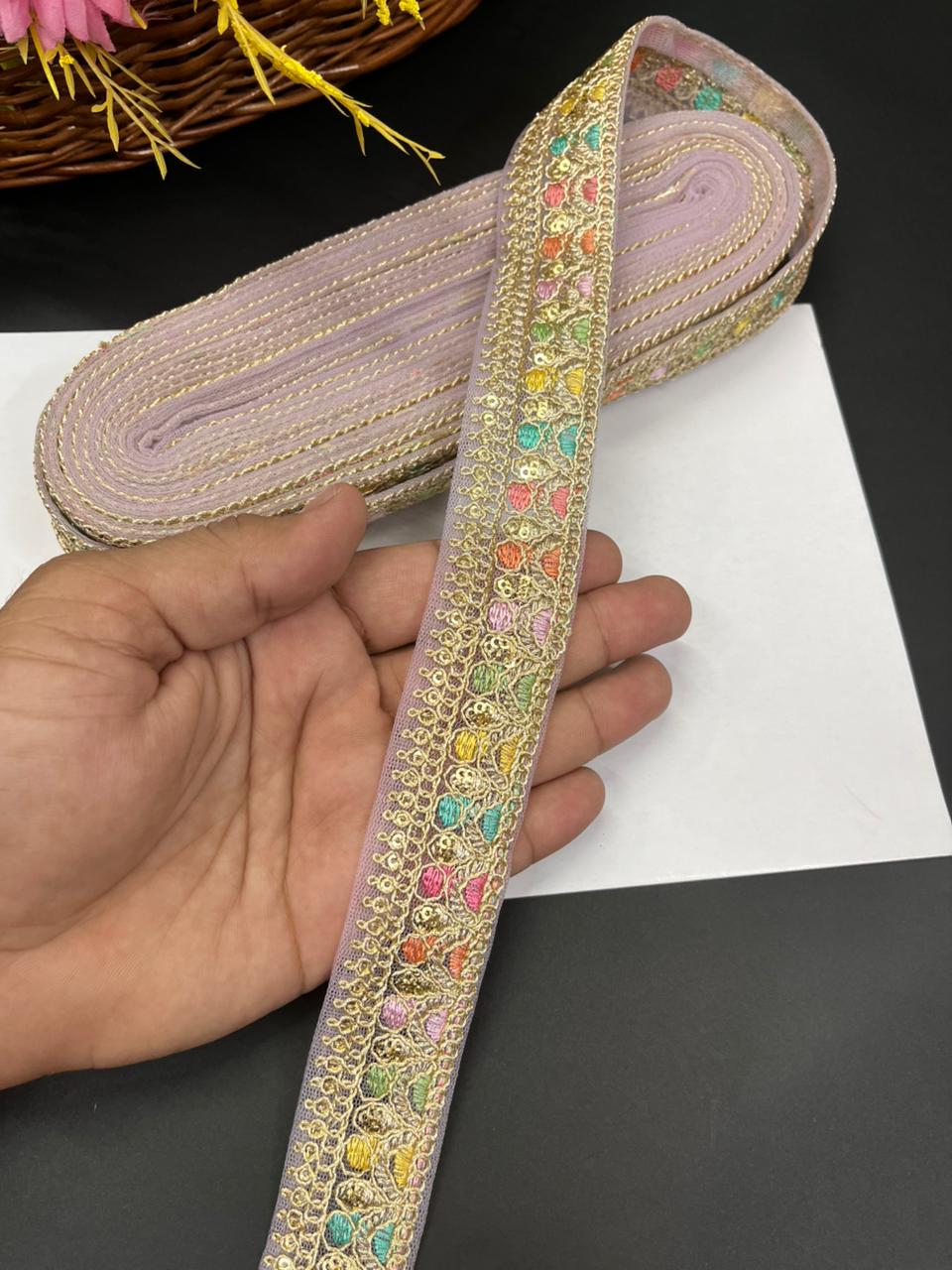 Sabyasachi Inspired Saree Lace Borders – Premium Designer Trim for Sarees, Dupattas & Lehengas (9 Meter, 1 Inch Width) | Lavender