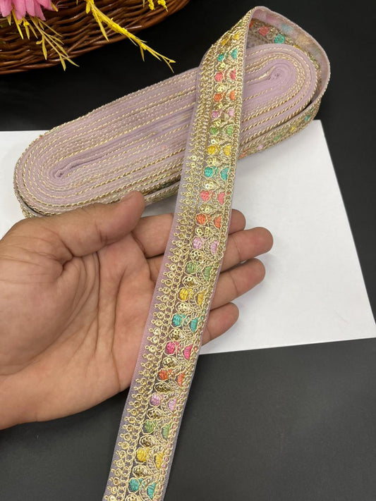 Sabyasachi Inspired Saree Lace Borders – Premium Designer Trim for Sarees, Dupattas & Lehengas (9 Meter, 1 Inch Width) | Lavender