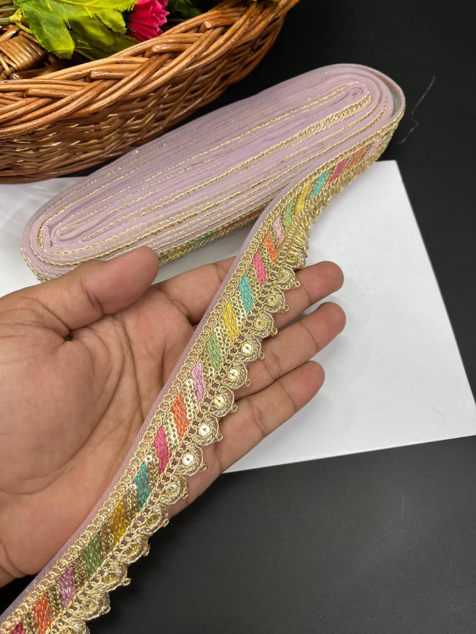 Sabyasachi Inspired Saree Lace & Borders – Premium Designer Trim for Sarees, Lehengas & Dupattas (9 Meter, 1 Inch Width) | Lavender