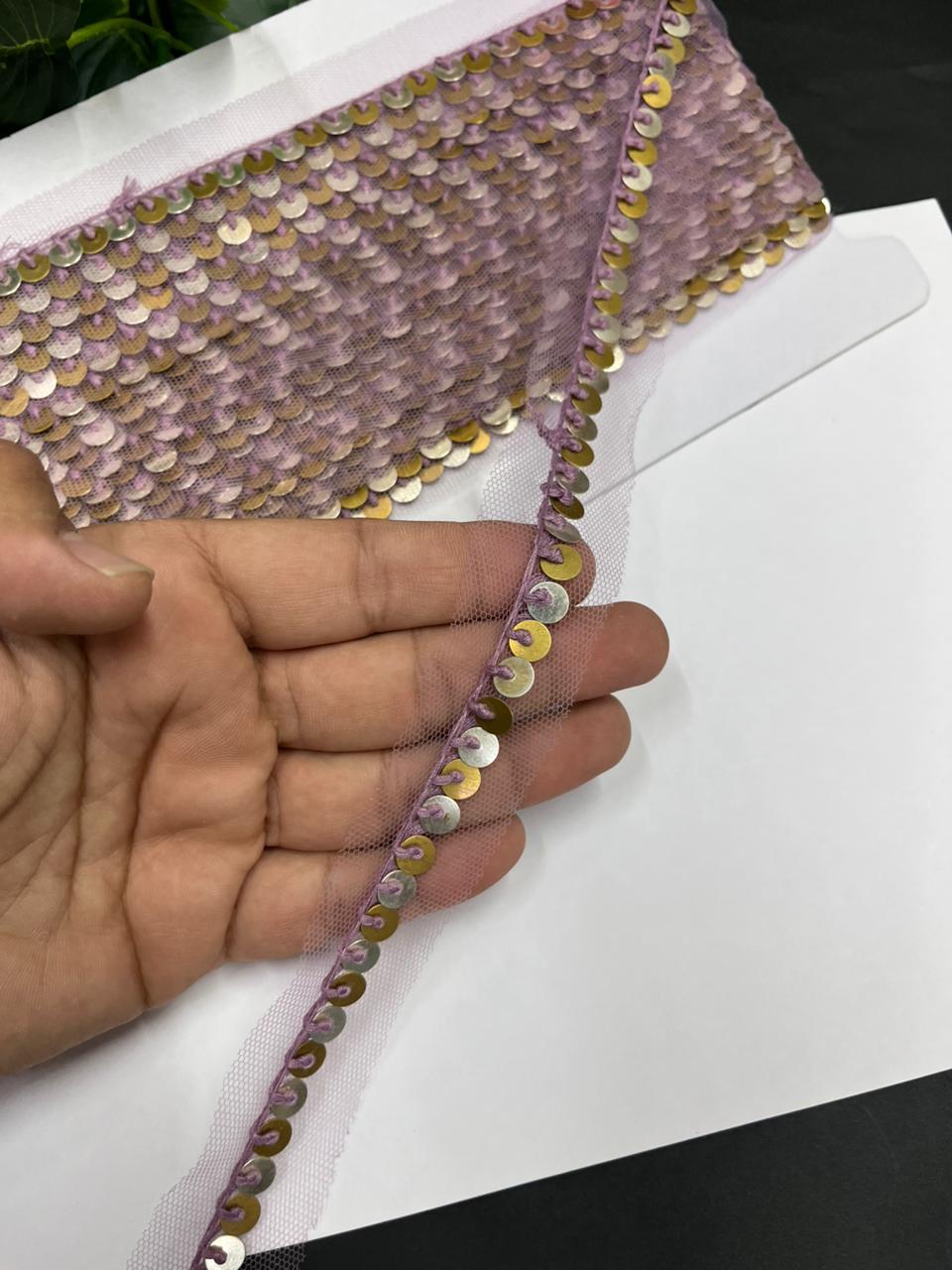 Sabyasachi-Inspired Metal Coin Lace for Dupattas & Sarees – Premium Handmade Ethnic Lace Border | Lavender