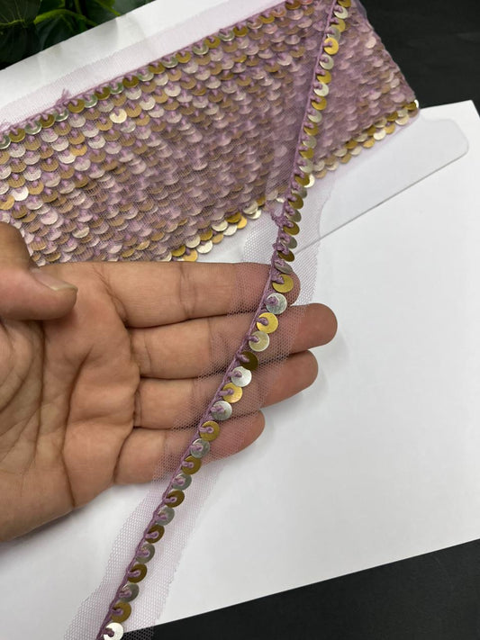 Sabyasachi-Inspired Metal Coin Lace for Dupattas & Sarees – Premium Handmade Ethnic Lace Border | Lavender