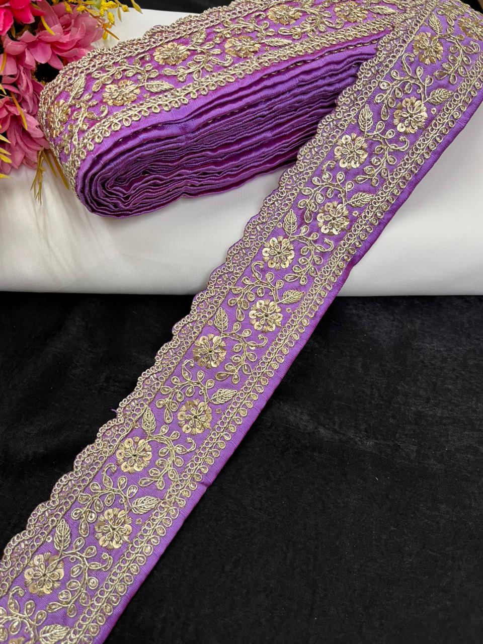 Beautiful Zari Embroidered Lace for Sarees & Lehengas – Designer Ethnic Embroidery Lace Border (2.5 Inch) | Lavender