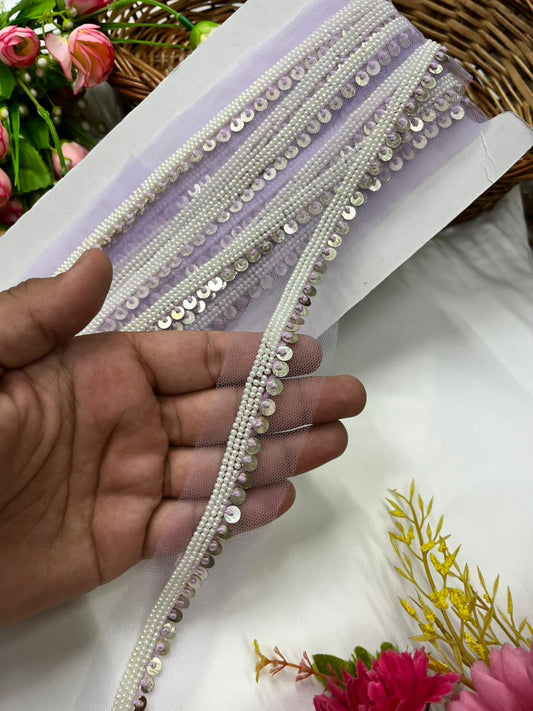 Sabyasachi Inspired Coin Lace for Sarees, Lehengas & Blouses – Designer Handmade Ethnic Lace Border (Half Inch) Lavender
