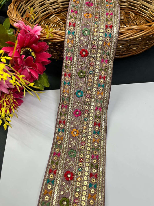 Sabyasachi Inspired Embroidery Lace for Sarees & Dupattas – 3 Inch Wide Lace Border (9 Meter) | Lavender