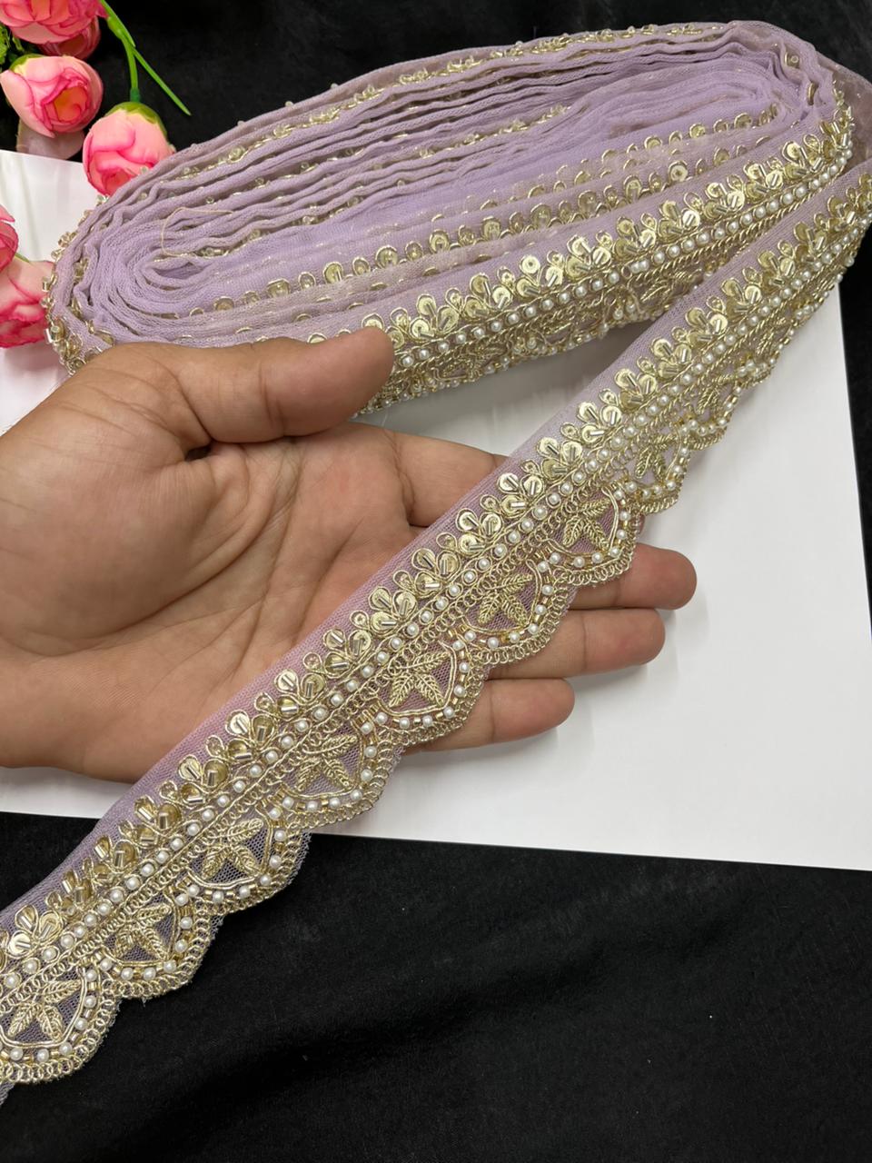 Bridal Saree Lace Border – Designer Maggam Work Lace for Sarees, Blouses & Lehengas (1.75 Inch) | Lavender
