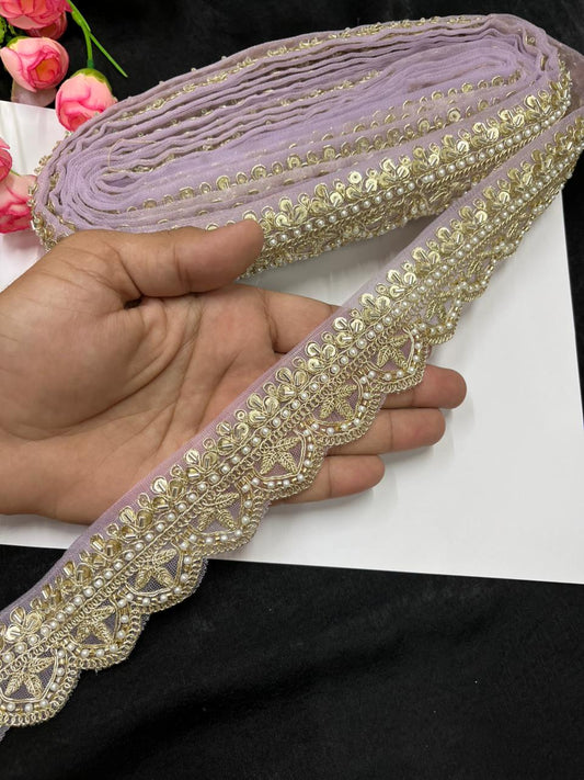 Bridal Saree Lace Border – Designer Maggam Work Lace for Sarees, Blouses & Lehengas (1.75 Inch) | Lavender