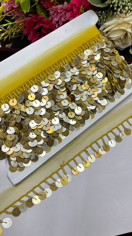 Sabyasachi Style Metal Coin Latkan Lace for Sarees, Lehengas, Dupattas & Blouses – Designer Hanging Coin Lace Border (1 Inch) | DC1070 | Majanta