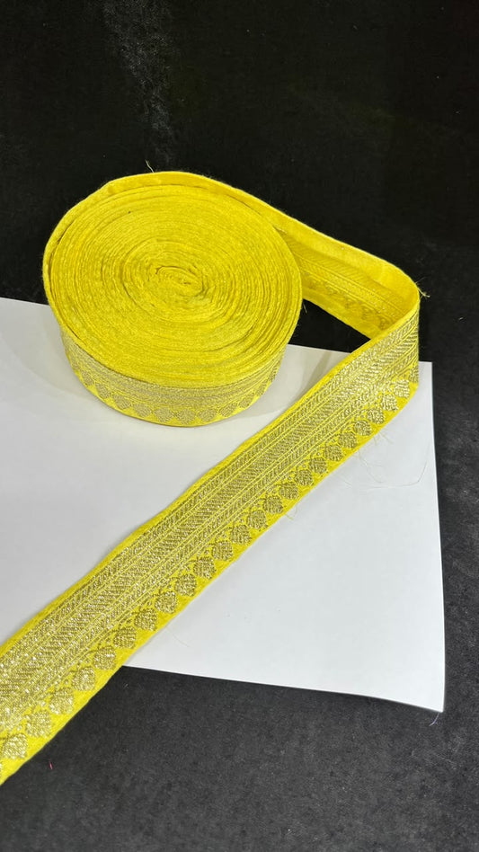Banarasi Handloom Vintage Pure Silk Border – 9 Meters, 1-Inch Traditional Zari Lace Trim for Sarees & Lehengas | Lemon Yellow