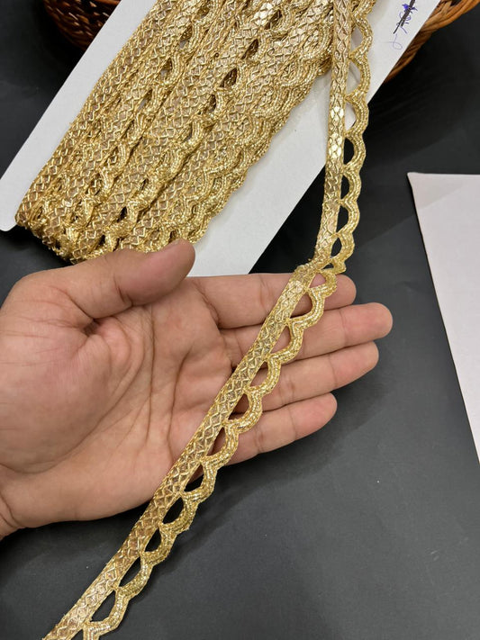 Cutwork Handcrafted Lace Border for Dresses & Sarees – Intricate Handmade Design for Ethnic & Western Wear (9 Meter, 1 Inch Width) | Light Gold