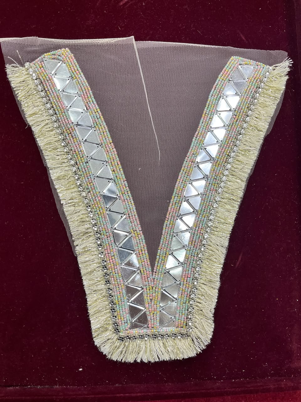 Designer Handcrafted Neck Patch for Women's Dresses, Kurtis & Blouses – Premium Embroidered Neckline Applique | DC0990 | Light Multi