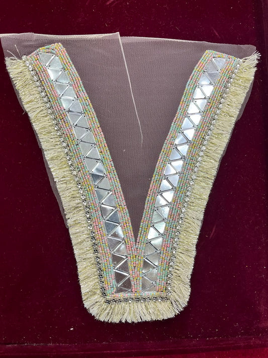 Designer Handcrafted Neck Patch for Women's Dresses, Kurtis & Blouses – Premium Embroidered Neckline Applique | DC0990 | Light Multi