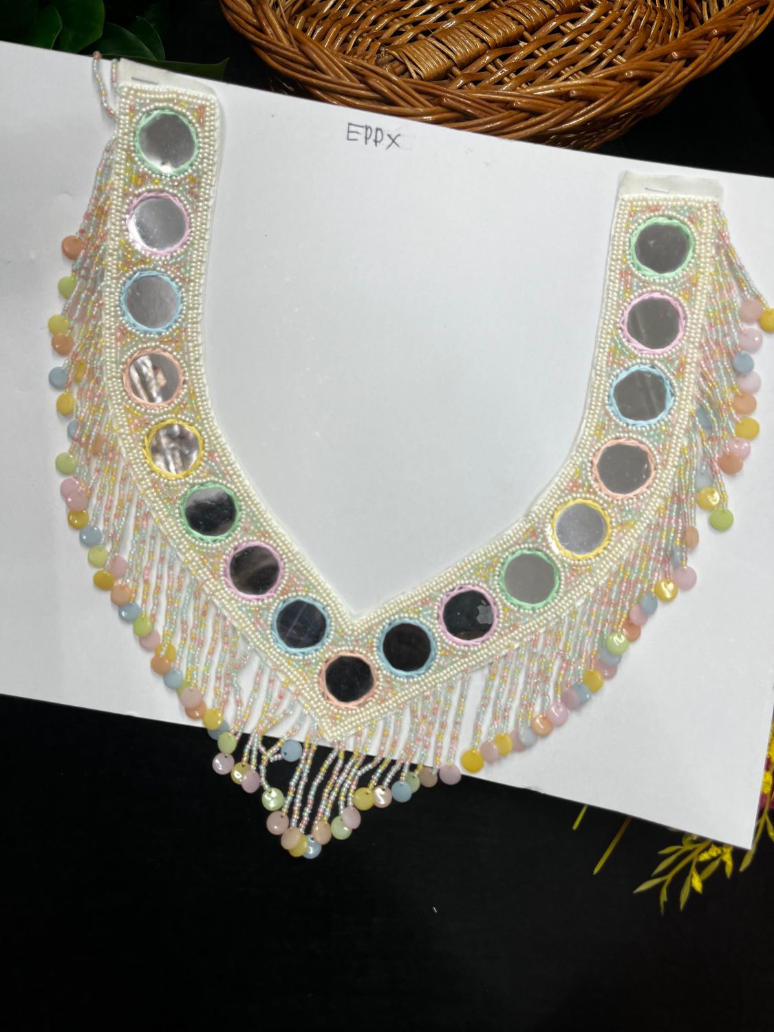 Handcrafted Mirror Work Neck for Kurtis & Tops – Designer Neckline Embellishment | Light Multi