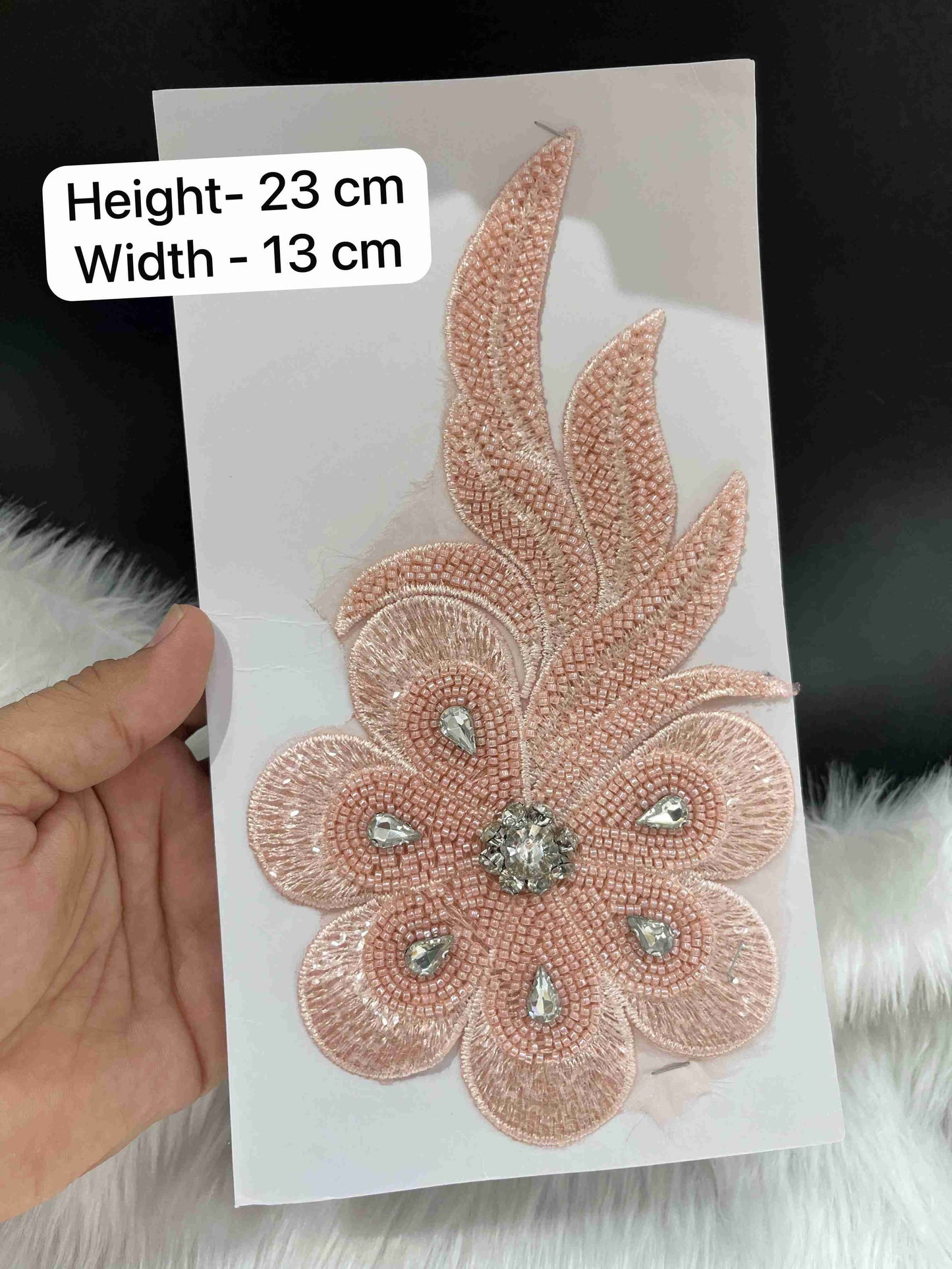 Designer Embroidered Multicolor Stonework Patches for Dresses | Handmade Bead Applique for Blouse, Gown, Lehenga | Light Pink
