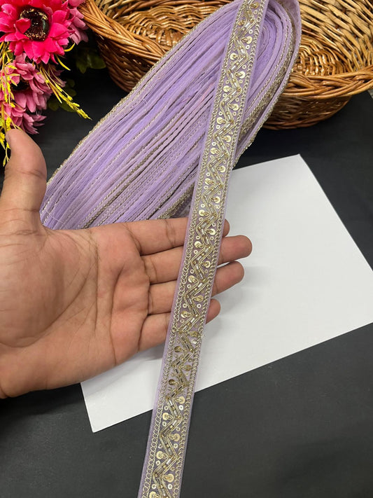 Beautiful Maggam Work Lace for Sarees – Decorative Maggam Work Lace (9 mtr, 1 inch) | Light Purple