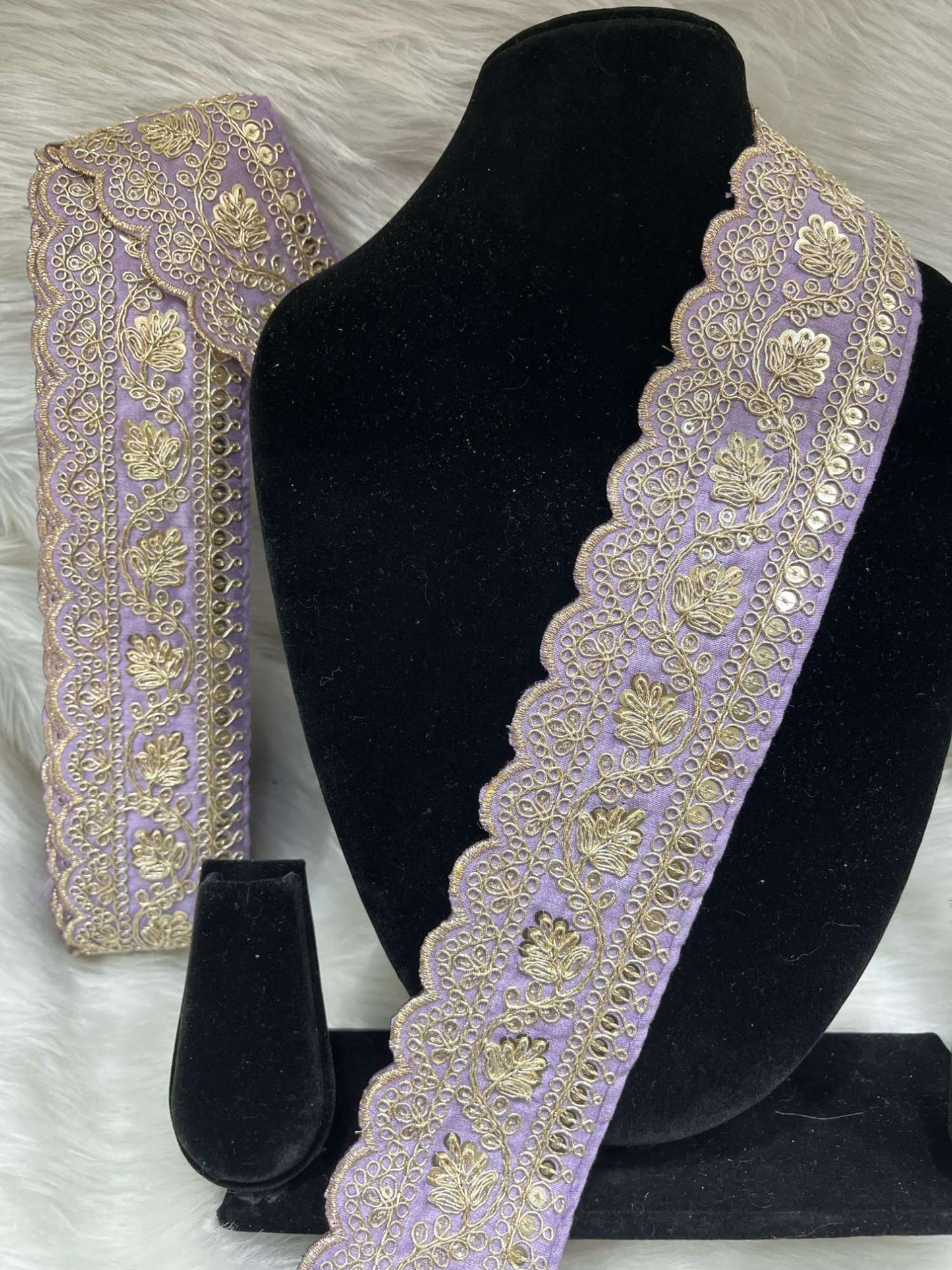 Designer Embroidery Saree Lace | Dupatta Lace | Lehenga Border – 9 Meters, 2-Inch Wide Embroidered Trim | Light Purple