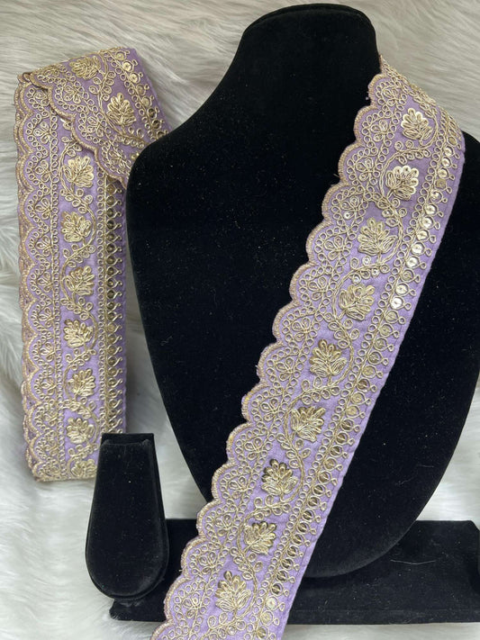 Designer Embroidery Saree Lace | Dupatta Lace | Lehenga Border – 9 Meters, 2-Inch Wide Embroidered Trim | Light Purple