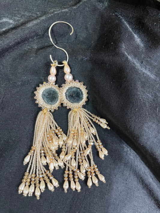 Designer Mirror Tassels (Latkans) for Blouses, Dresses & Lehengas – Decorative Mirror Hanging Tassels Set of 2 | DC0998 | Light Rose