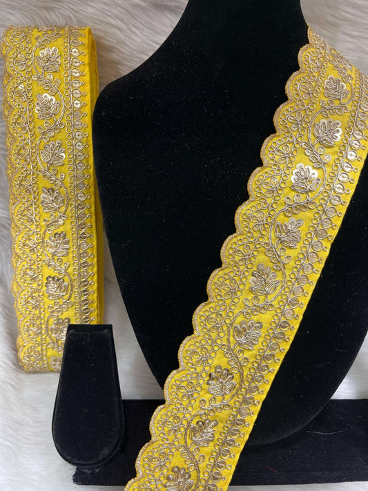 Designer Embroidery Saree Lace | Dupatta Lace | Lehenga Border – 9 Meters, 2-Inch Wide Embroidered Trim | Light Yellow