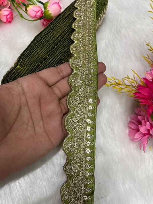 Embroidered Designer Lace – Indian Wedding Trims, Saree Border, 1.5 Inch Wide Lace Reel (9 Mtr) | Mahendi
