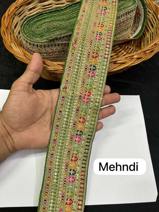 Sabyasachi Inspired Embroidery Designer Saree Lace Border (9 Meter) – 3 Inch Wide Premium Trim | Mahendi