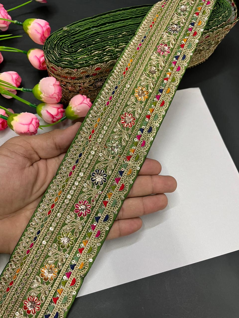 Classic Embroidered Sabyasachi Inspired Saree Lace Borders – Luxury Designer Embellished Lace for Sarees, Lehengas & Dupattas (9 Meter, 2.5 Inch Width) | Mahendi