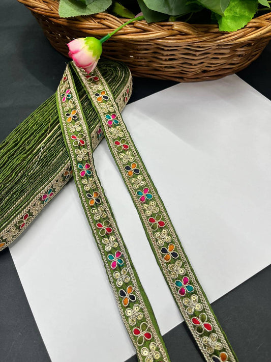 Multicoloured Embroidery Saree Lace Border for Garments & Boutique Wear – 9 Meter | Mahendi