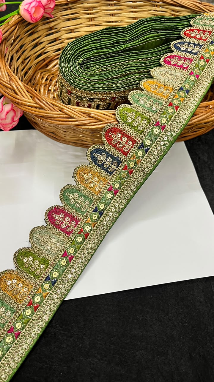 Sabyasachi Style Embroidered Lace for Sarees, Lehengas, Dupattas & Blouses – Designer Ethnic Embroidery Lace Border (2 Inch) | DC1065 | Mahendi