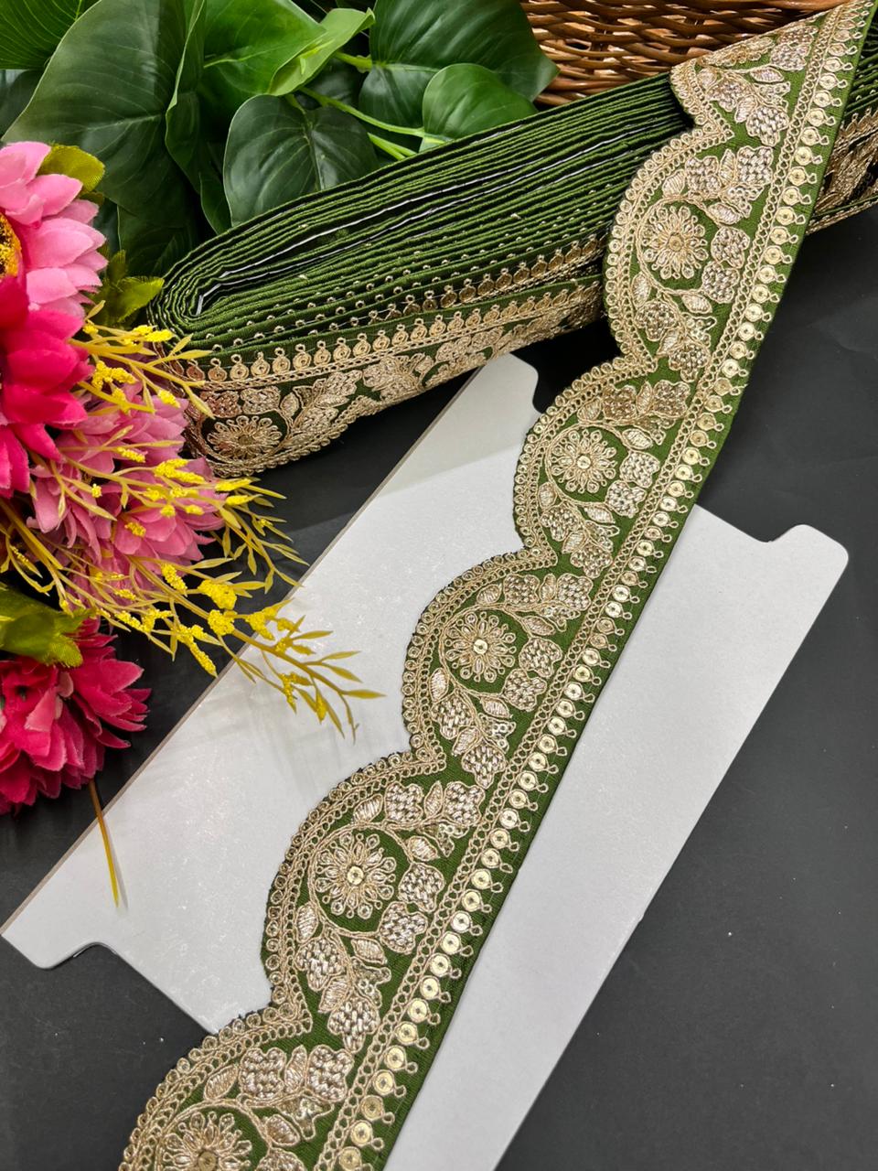 Delicate Scalloped Embroidery Lace for Sarees & Dresses – Designer Embroidered Border for Ethnic & Western Outfits (9 Meter, 2 Inch Width) | Mahendi