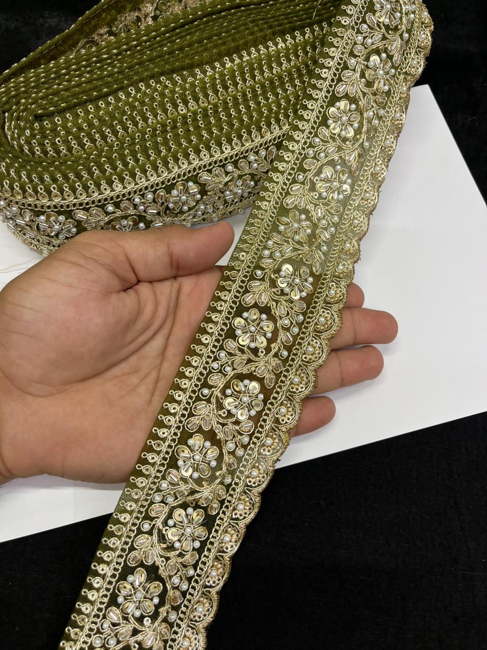 Rich Maggam Work Saree Border Lace for Blouses, Lehengas & Dresses – Designer Handcrafted Embroidered Lace (2.5 Inch) | Mahendi