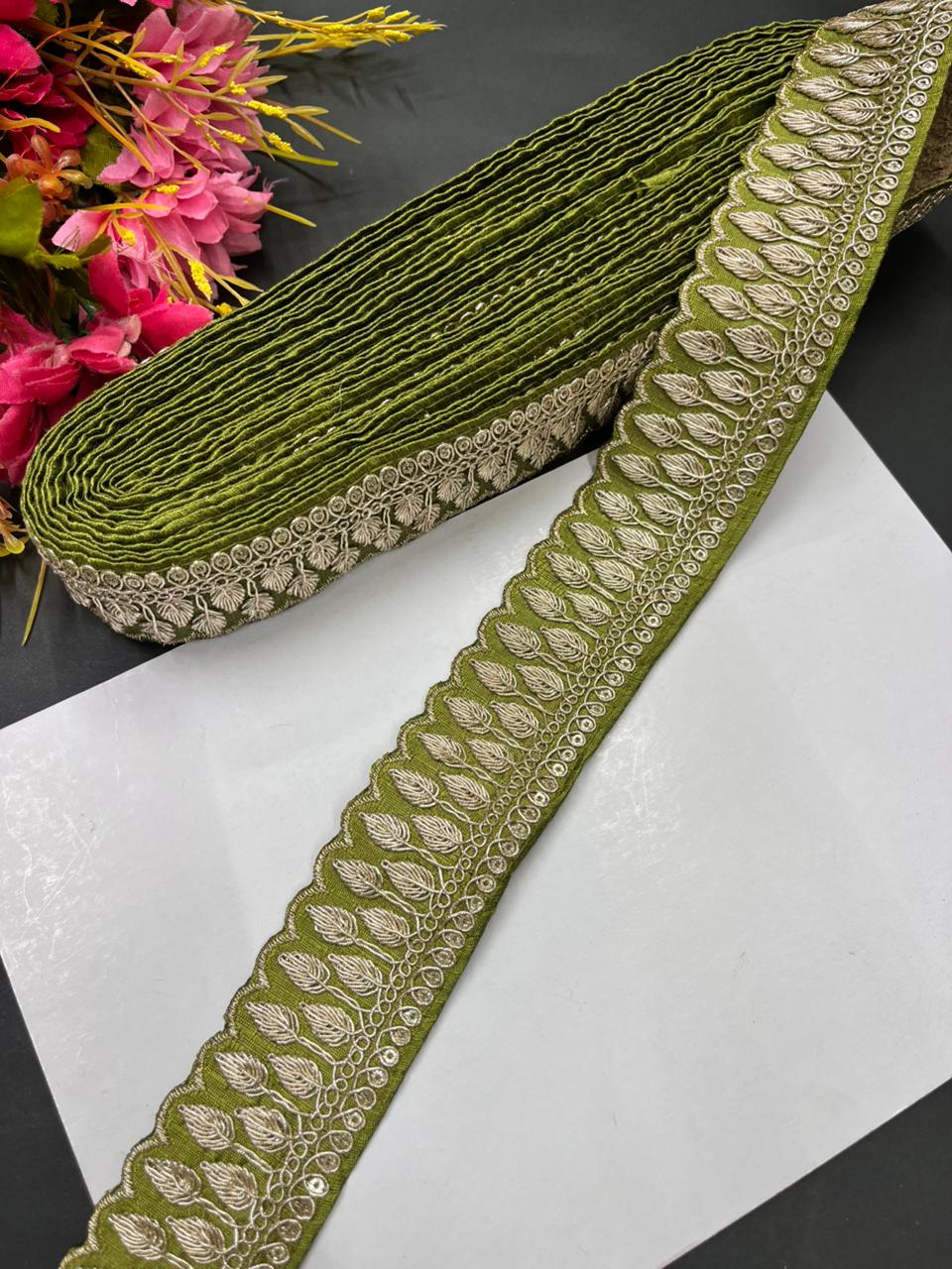 Zari Embroidered Saree Laces – Premium Designer Borders for Sarees, Lehengas & Dupattas (9 Meter, 1.5 Inch Width) | Mahendi