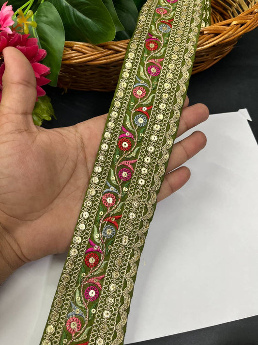 Sabyasachi Inspired Embroidery Lace Border for Sarees & Lehengas (9 Meter) – 2 Inch Width | Mahendi