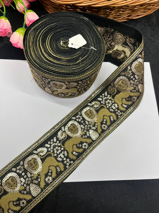 Beautiful Lion Face Sabyasachi Embroidered Lace for Sarees, Lehengas & Dupattas – Designer Ethnic Lace Border (3 Inch) | Mahendi