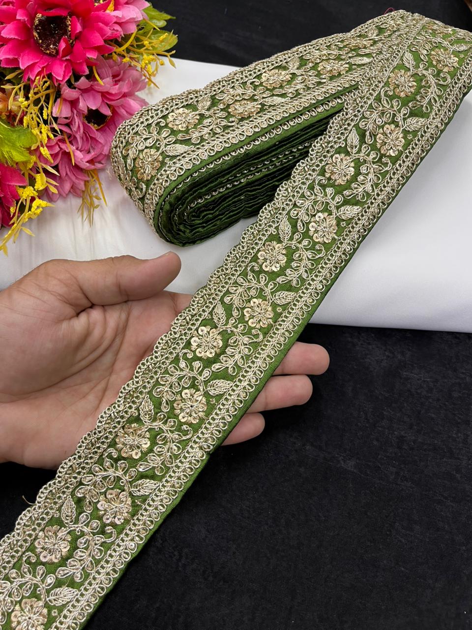 Beautiful Zari Embroidered Lace for Sarees & Lehengas – Designer Ethnic Embroidery Lace Border (2.5 Inch) | Mahendi