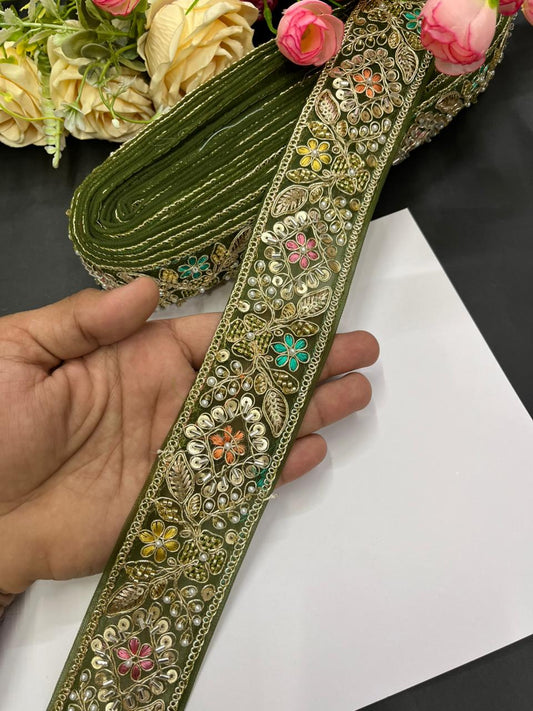 Designer Maggam Work Laces for Sarees – Premium 2 Inch Hand-Embellished Border for Lehengas, Dupattas & Bridal Wear (9 Meter) | Mahendi