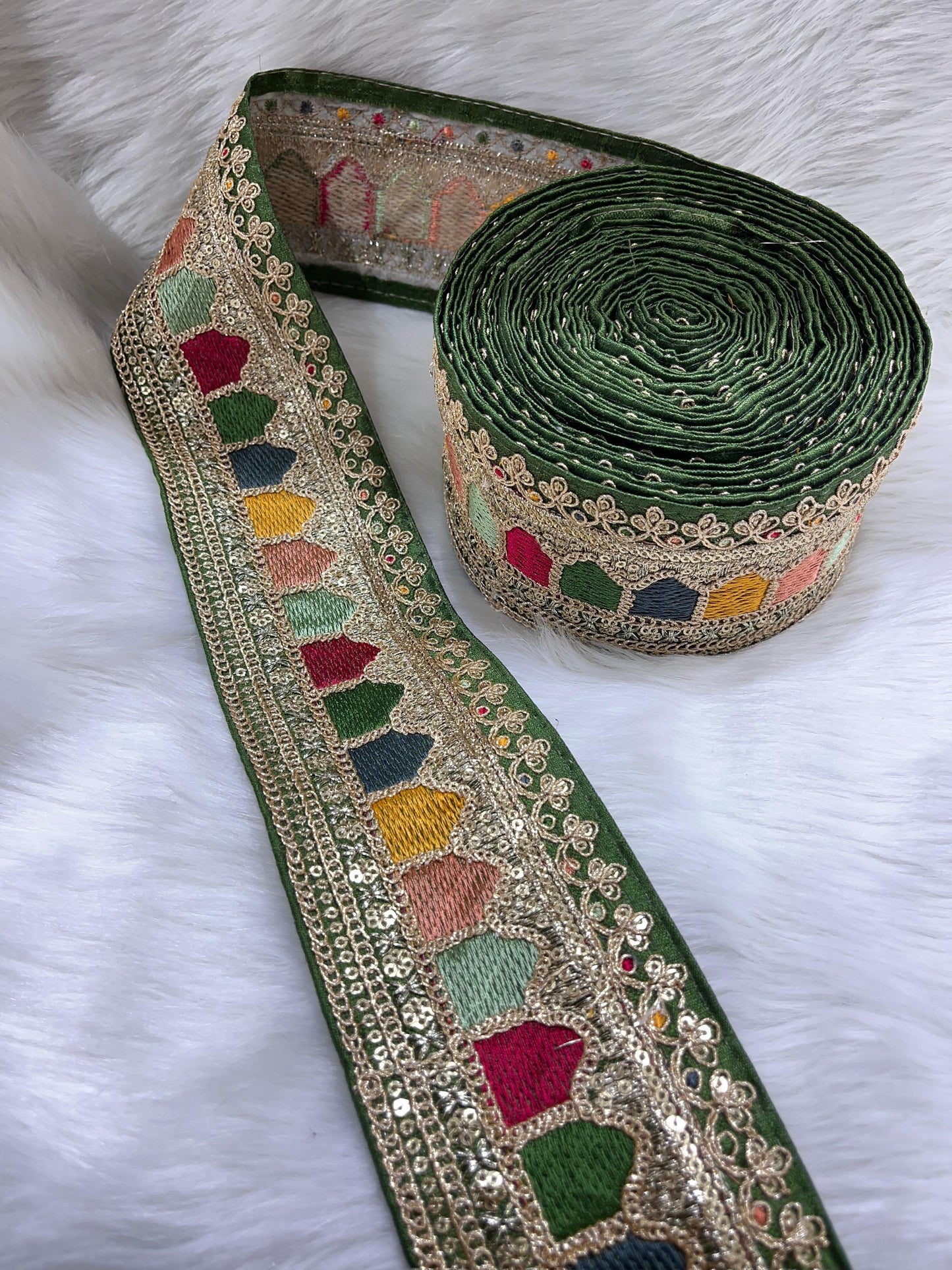 Sabyasachi Inspired Embroidery Lace Borders – 9 Meters, 3-Inch Width, Handcrafted Elegance | Mahendi