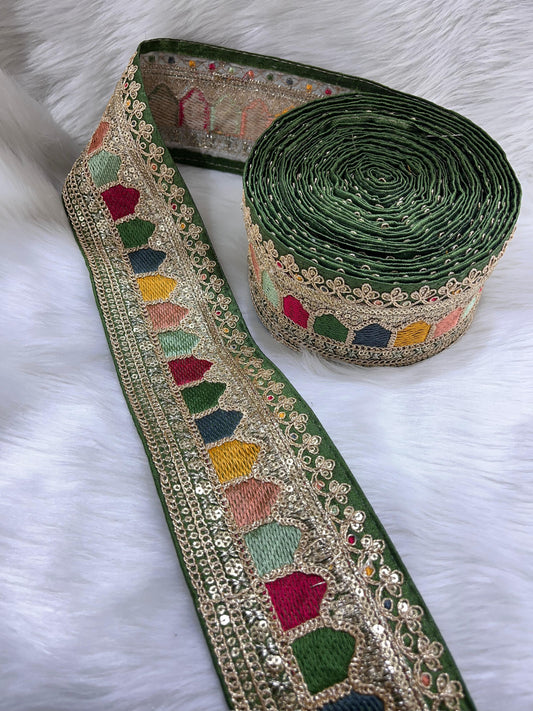 Sabyasachi Inspired Embroidery Lace Borders – 9 Meters, 3-Inch Width, Handcrafted Elegance | Mahendi
