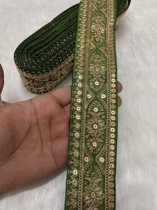 Embroidered Zari Lace – Indian Wedding Trims, Saree Border, 2 Inch Wide Lace Reel (9 Mtr) | Mahendi