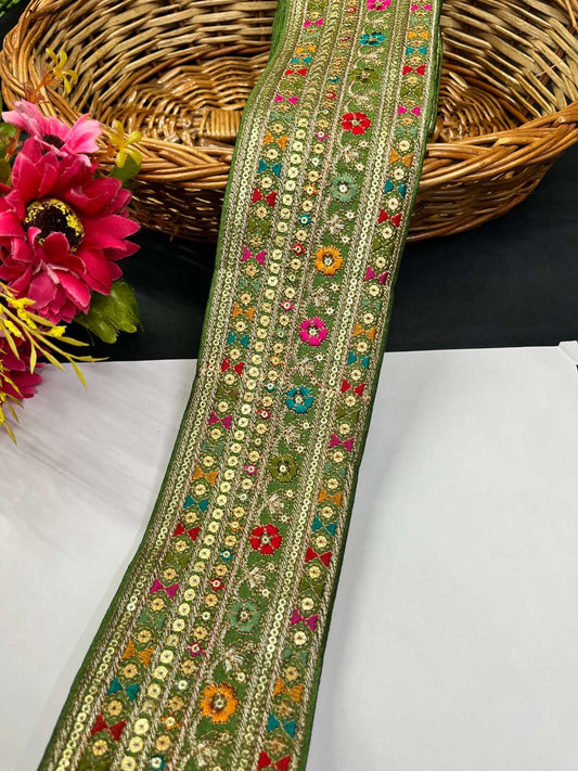 Sabyasachi Inspired Embroidery Lace for Sarees & Dupattas – 3 Inch Wide Lace Border (9 Meter) | Mahendi