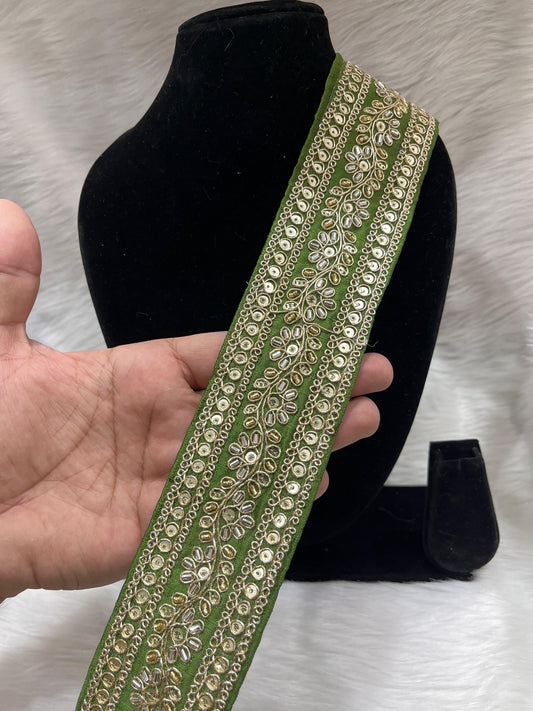 Maggam Work Lace for Saree and Dupatta | Katdana Handmade Lace – 9 Meters, 2-Inch Width | Mahendi