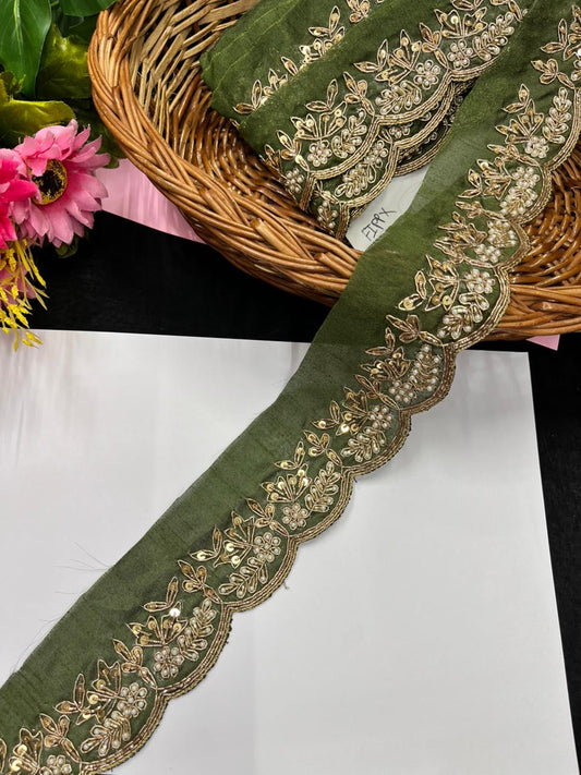 Handmade Scalloped Zardozi & Pearl Maggam Work Saree Lace Borders – Premium Bridal Maggam Lace | Mahendi