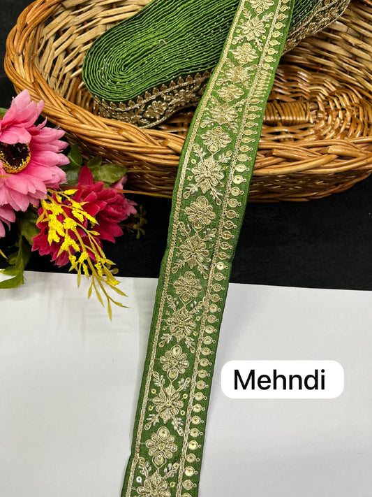 Gold Zari Embroidered Lace for Sarees & Dupattas Border Trim (9 Meter) – 1.5 Inch Width | Mahendi