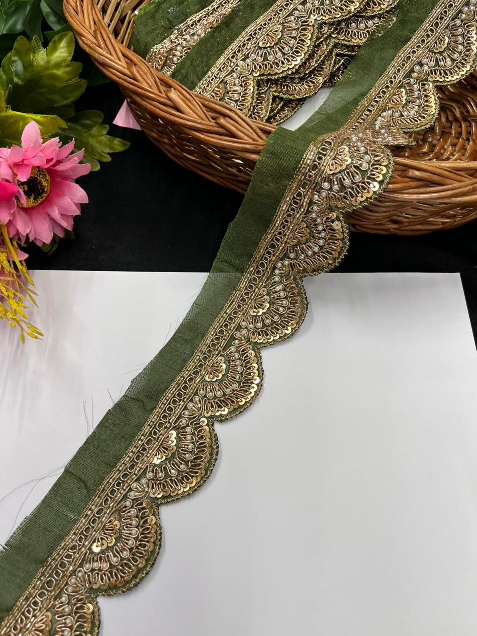 Handmade Scalloped Zardozi Maggam Work Saree Lace Borders – Premium Designer Maggam Lace | Mahendi