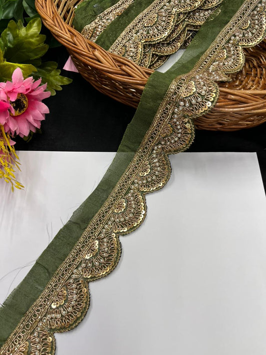 Handmade Scalloped Zardozi Maggam Work Saree Lace Borders – Premium Designer Maggam Lace | Mahendi