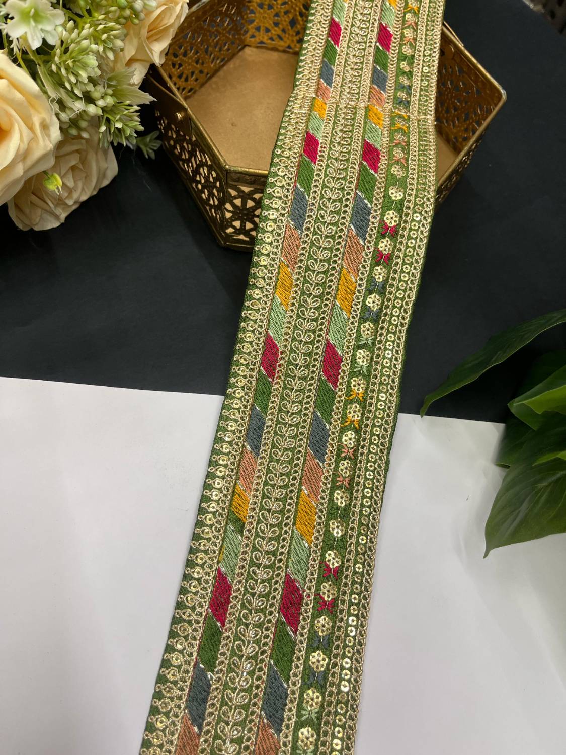 Sabyasachi Inspired Embroidery Lace – 9 Meters, 3-Inch Width | Mahendi