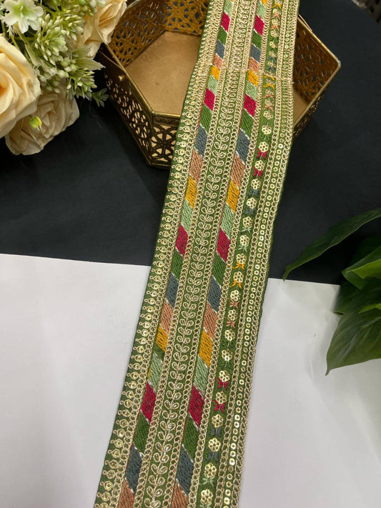 Sabyasachi Inspired Embroidery Lace – 9 Meters, 3-Inch Width | Mahendi