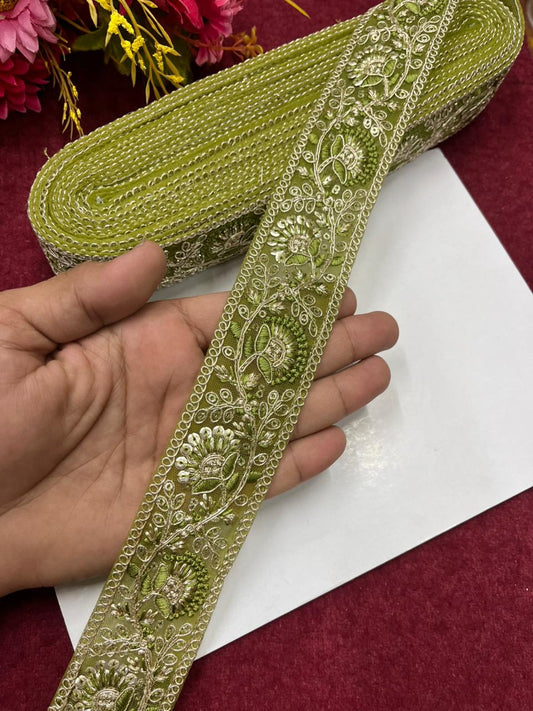 Sequins Work Zari Embroidered Laces – Premium Designer Borders for Sarees, Lehengas & Dupattas (9 Meter, 1.5 Inch Width) | Mahendi